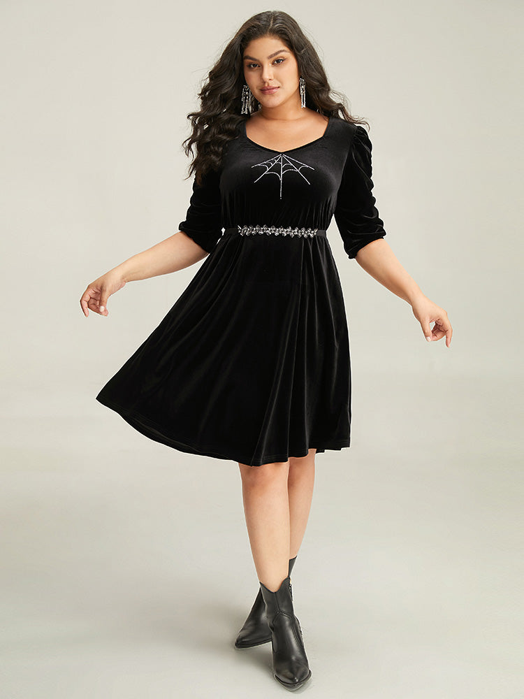 Halloween Velvet Rhinestone Pocket Dress