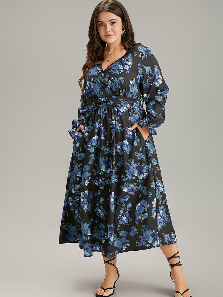 Silhouette Floral Print Wrap Pocket Dress