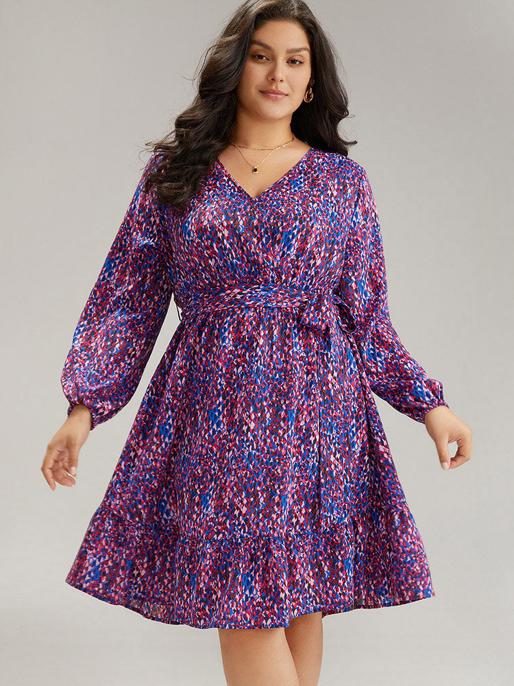 Allover Print Knotted Flutter Hem Dress