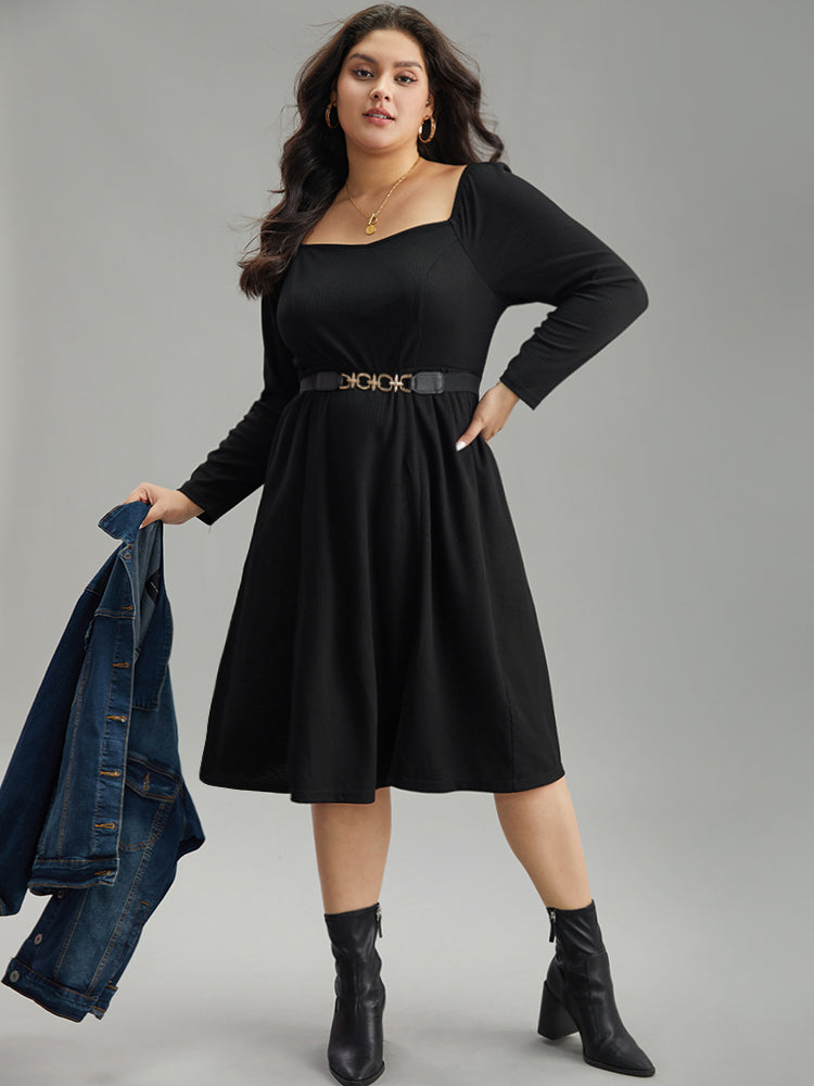 Rib Knit Split Side Square Neck Dress