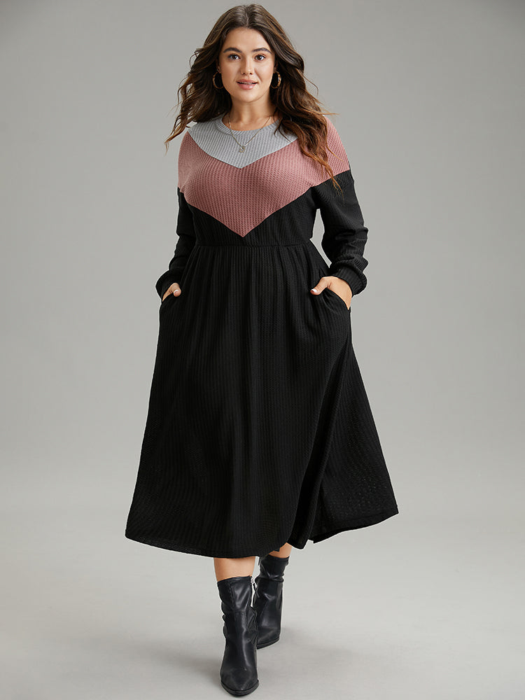 Colorblock Waffle Knit Pocket Drop Shoulder Dress