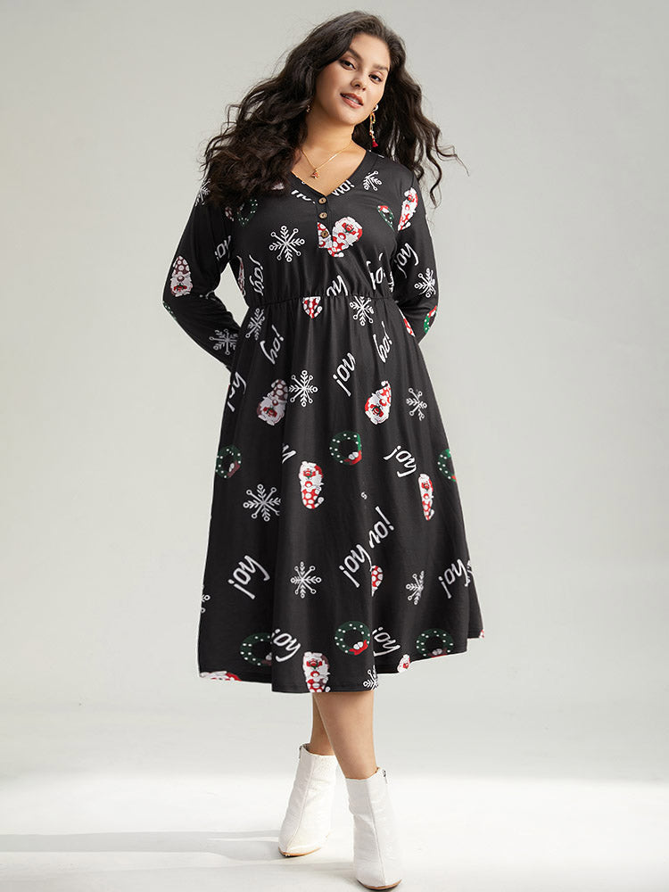 Christmas Graphic Button Detail Dress