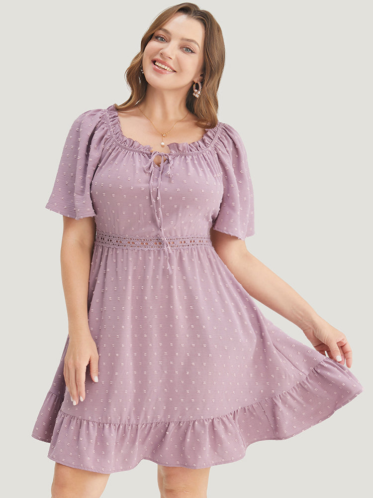 Polka Dot Frill Trim Pocket Contrast Lace Ruffle Hem Dress