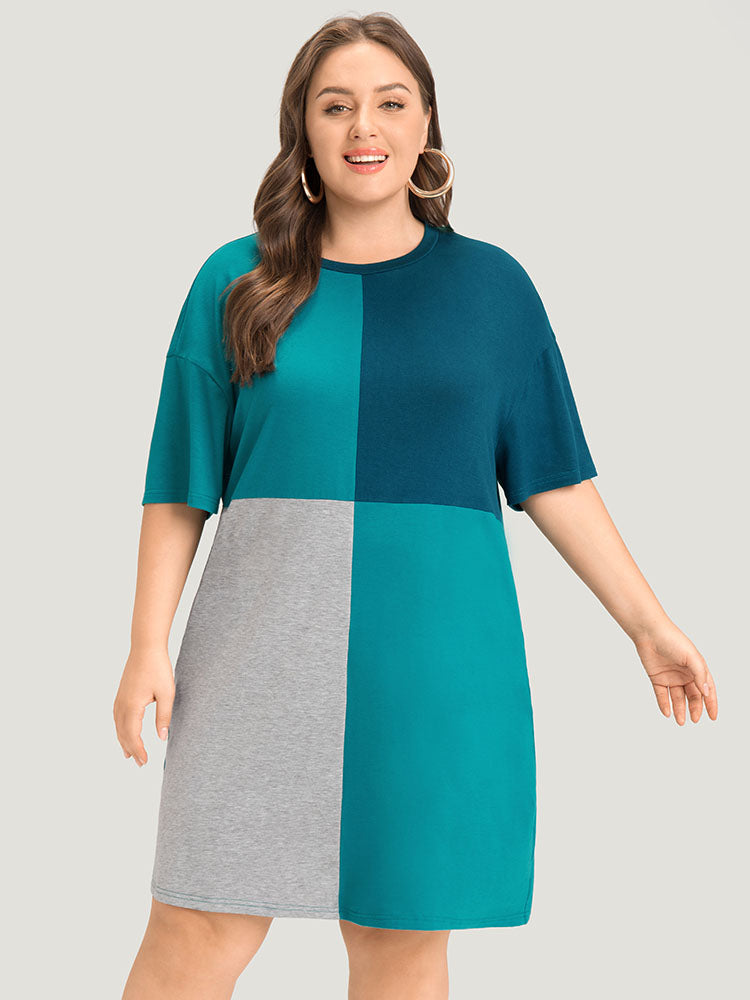 Colorblock Contrast Pocket Drop Shoulder Tee Dress