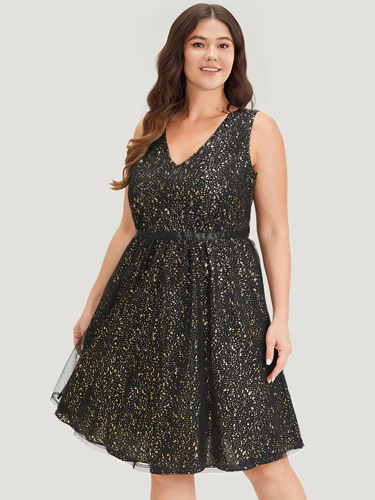 Leopard Glitter Pocket Mesh Ribbon Tank Dress