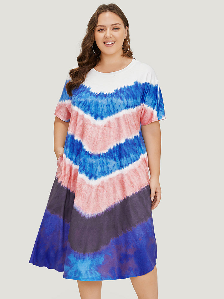 Geometric Contrast Pocket Tie Dye Midi Dress