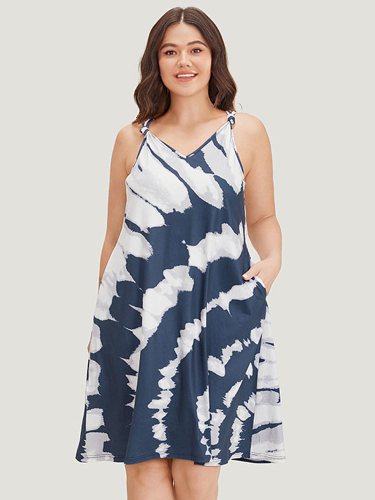 Tie Dye Pocket Bowknot Cami Dress