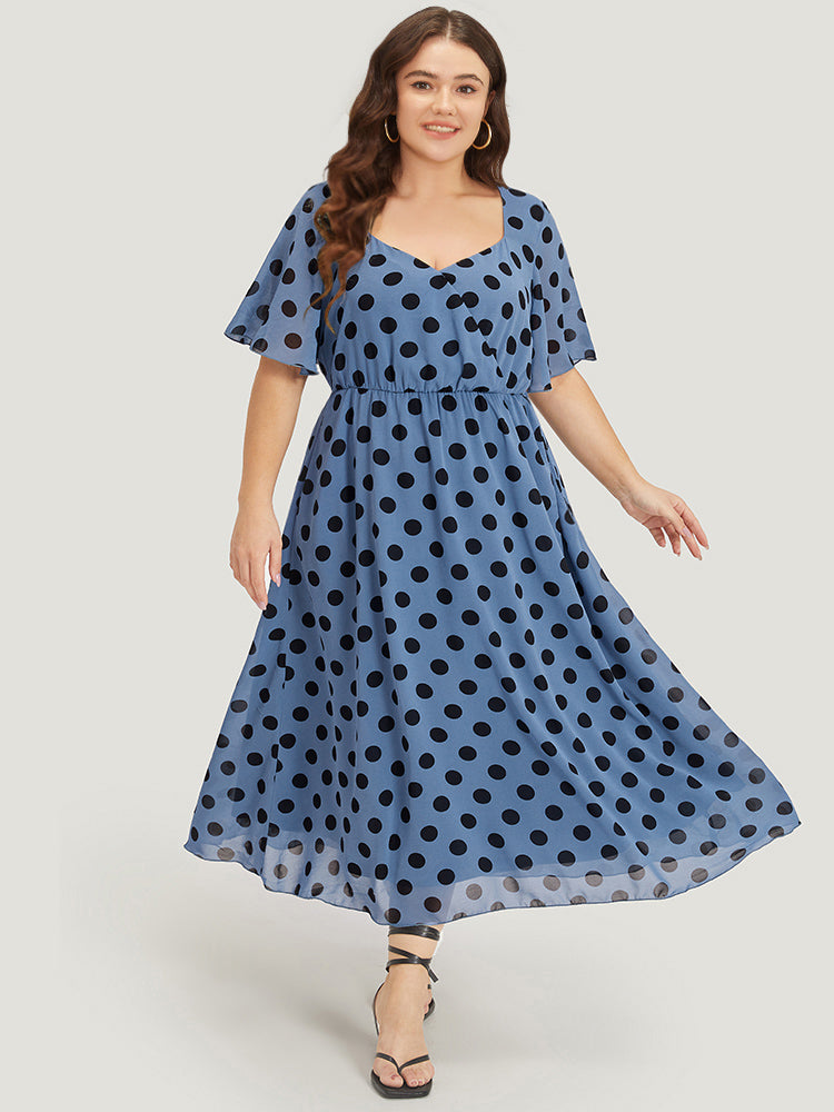 Polka Dot Two Tone Pocket Surplice Neck Dress