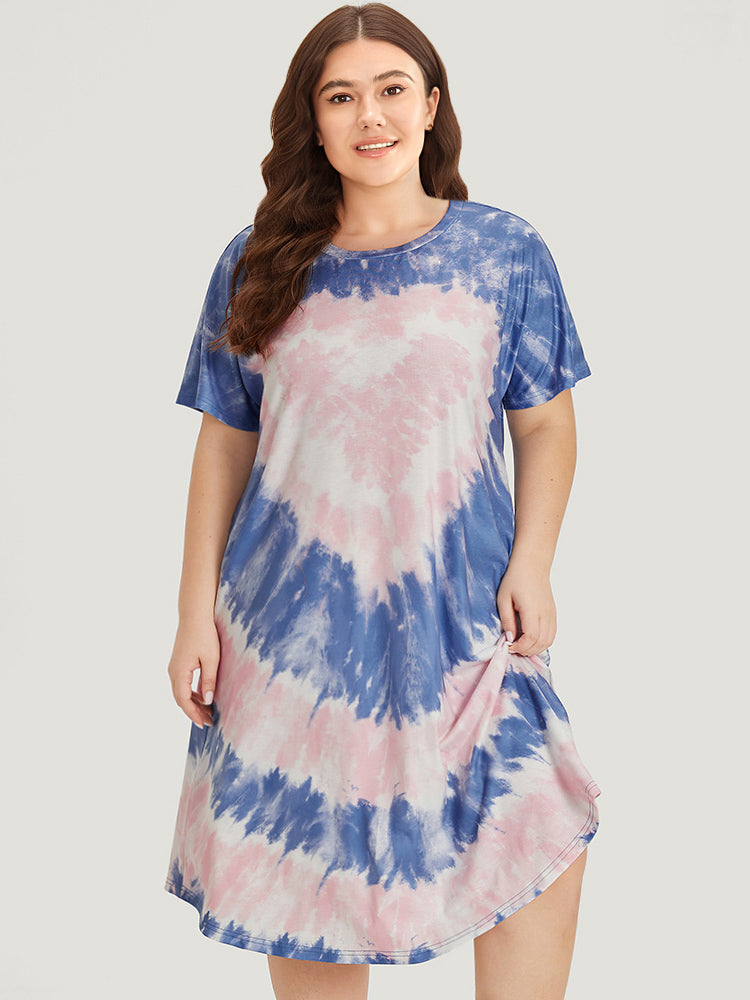 Heart Print Tie Dye Pocket Contrast Dress