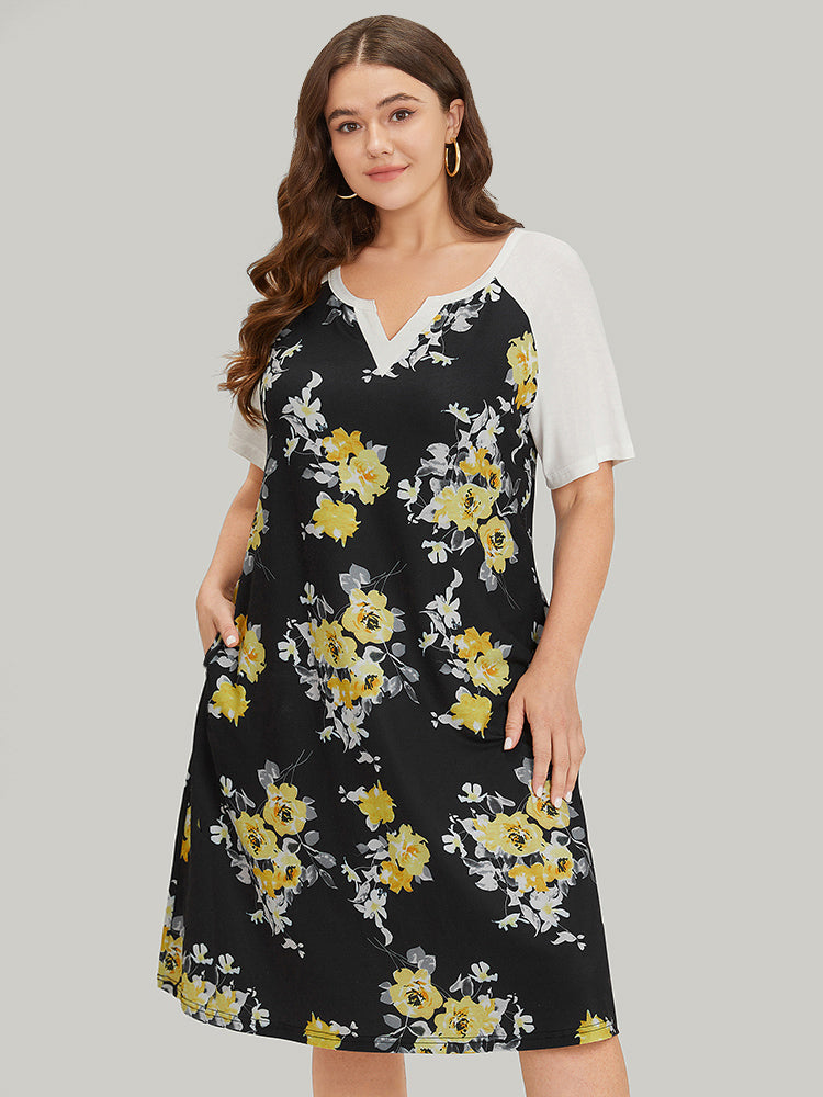 Supersoft Essentials Floral Print Notched Pocket Raglan Sleeve Dress