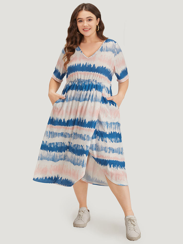 Ombre Tie Dye Pocket Split Side Elastic Waist Dress