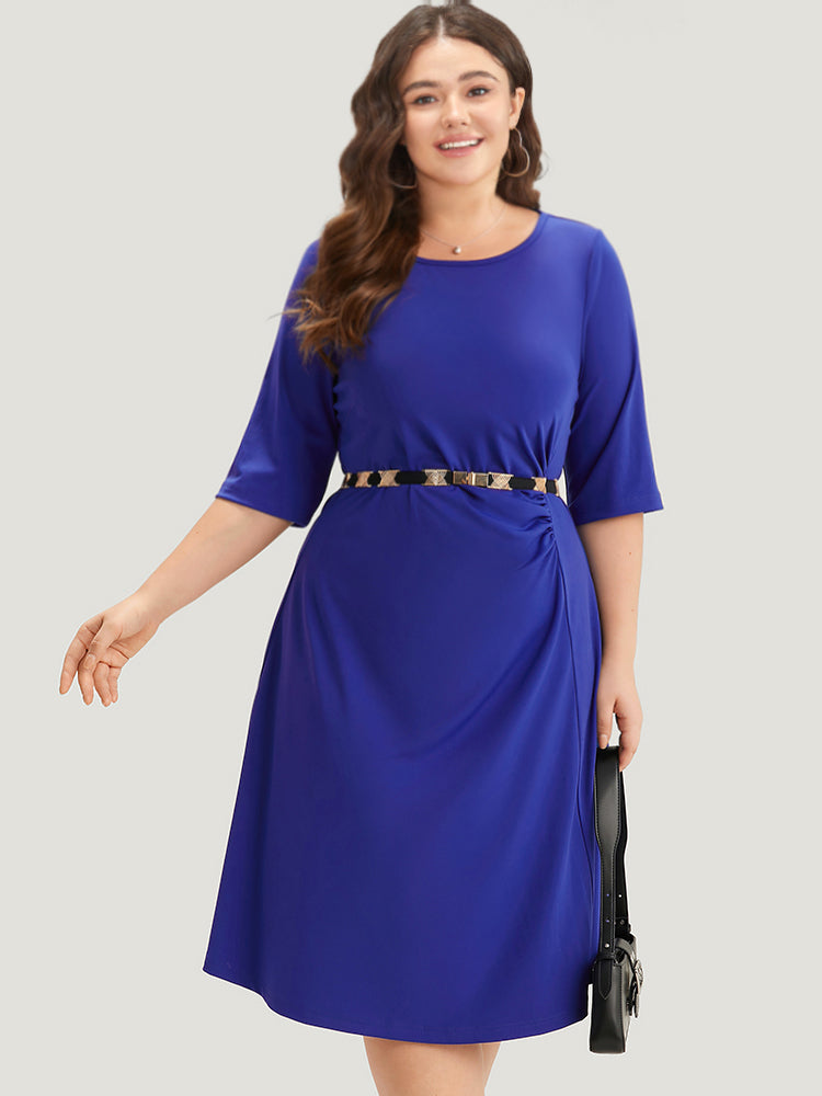 Plain Ruched Half Sleeve Bodycon Dress