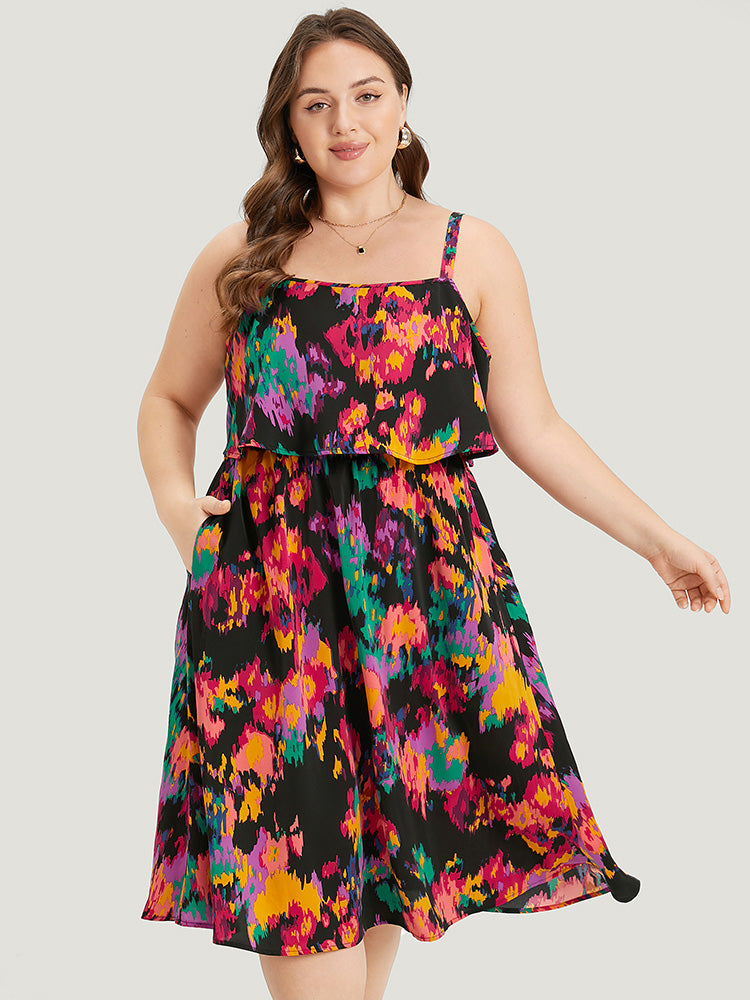 Pixel Flower Pocket Gathered Cami Dress