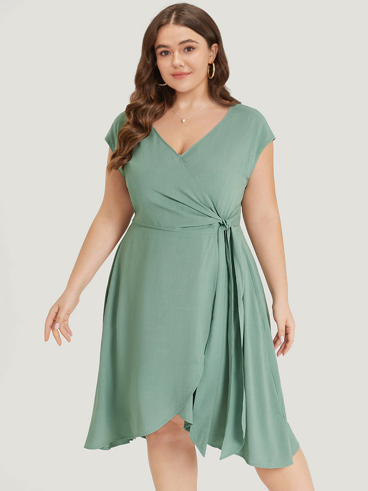 Supersoft Essentials Solid Knot Wrap Hem Cap Sleeve Dress