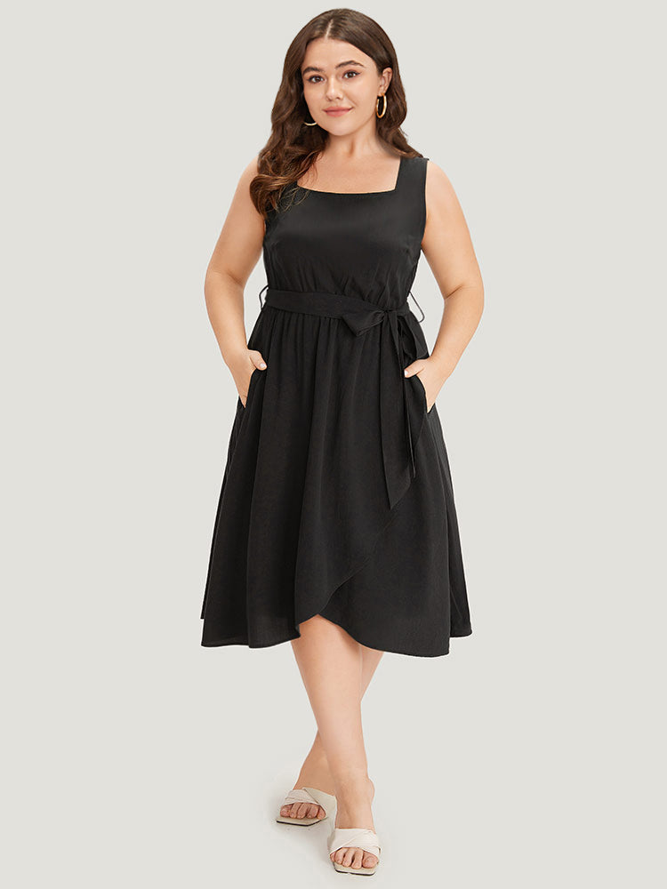 Supersoft Essentials Solid Wrap Hem Belted Pocket Tank Dress