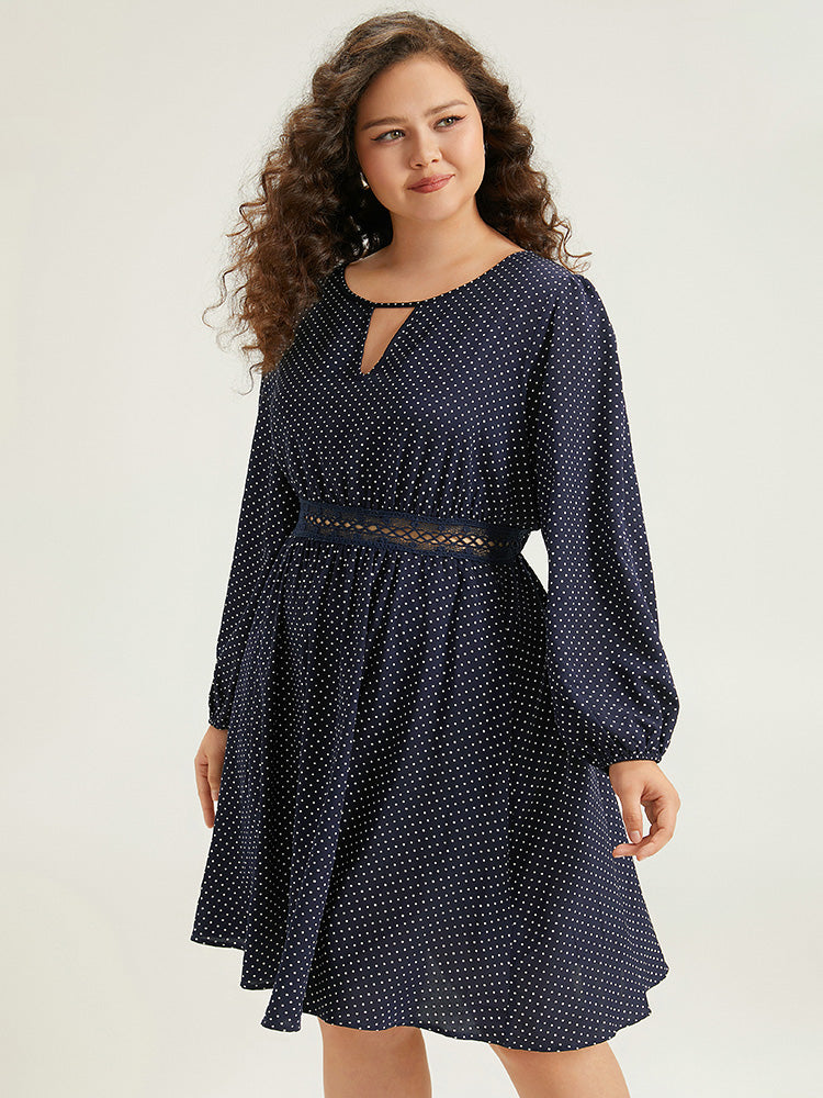 Polka Dot Keyhole Lace Panel Dress