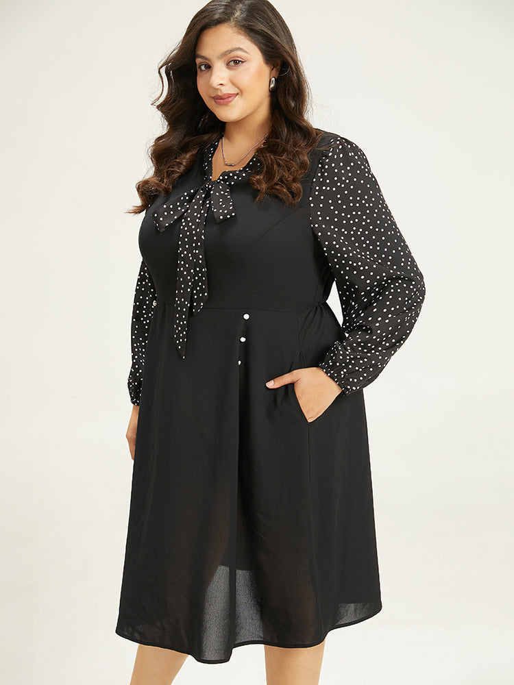 Polka Dot Ties Pocket Button Detail Dress