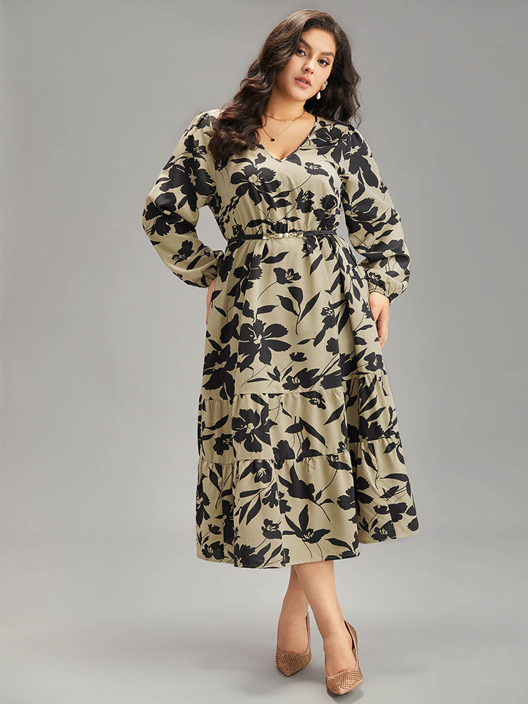 Silhouette Floral Print Elastic Wais Dress