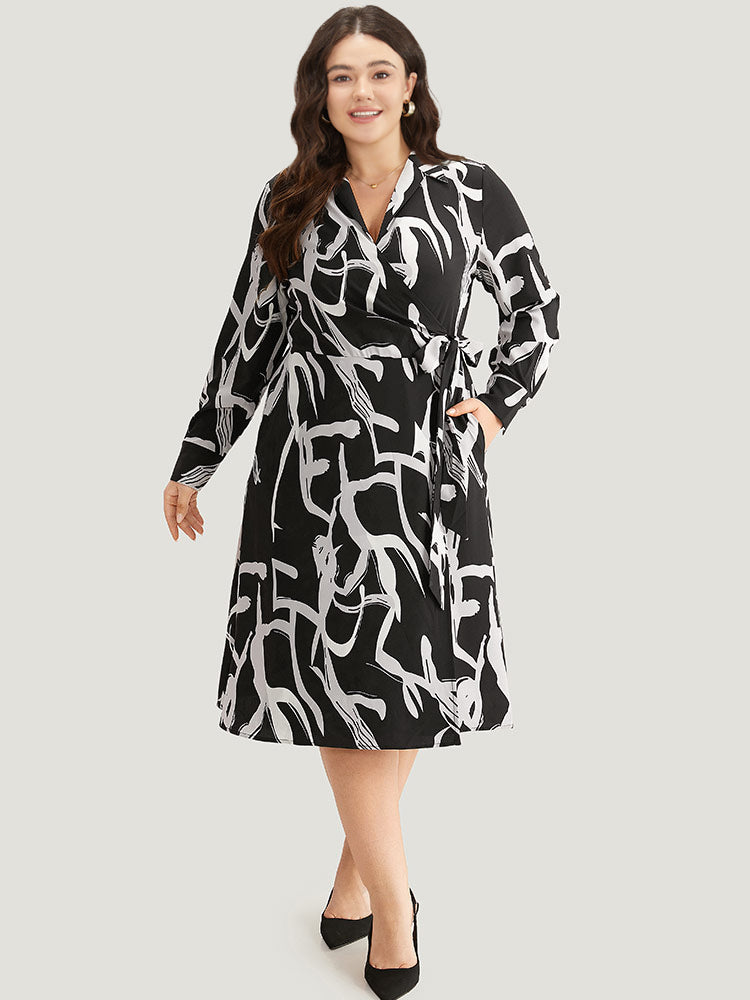 Geometric Print Pocket Wrap Ties Dress