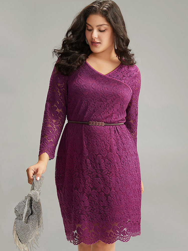 Crochet Lace Mesh Scalloped Trim Dress