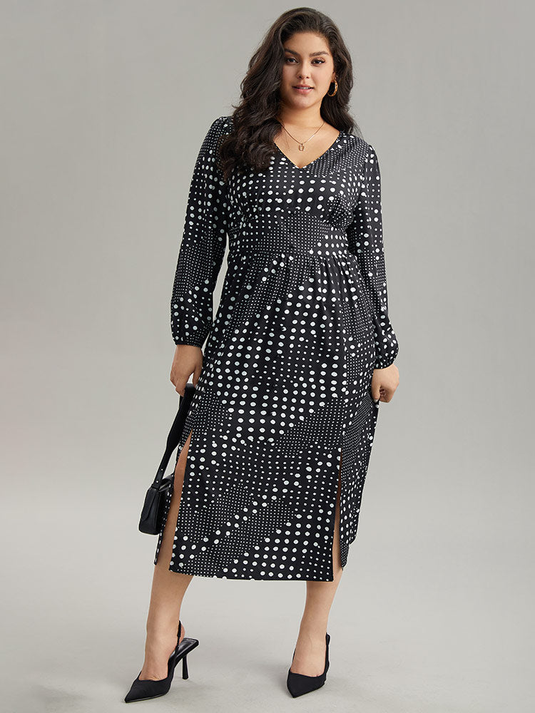 Polka Dot Elastic Waist Split Hem Dress