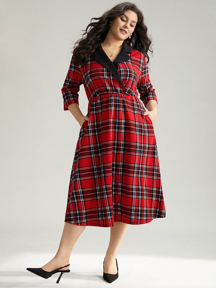 Christmas Plaid Suit Collar Elastic Waist Dress