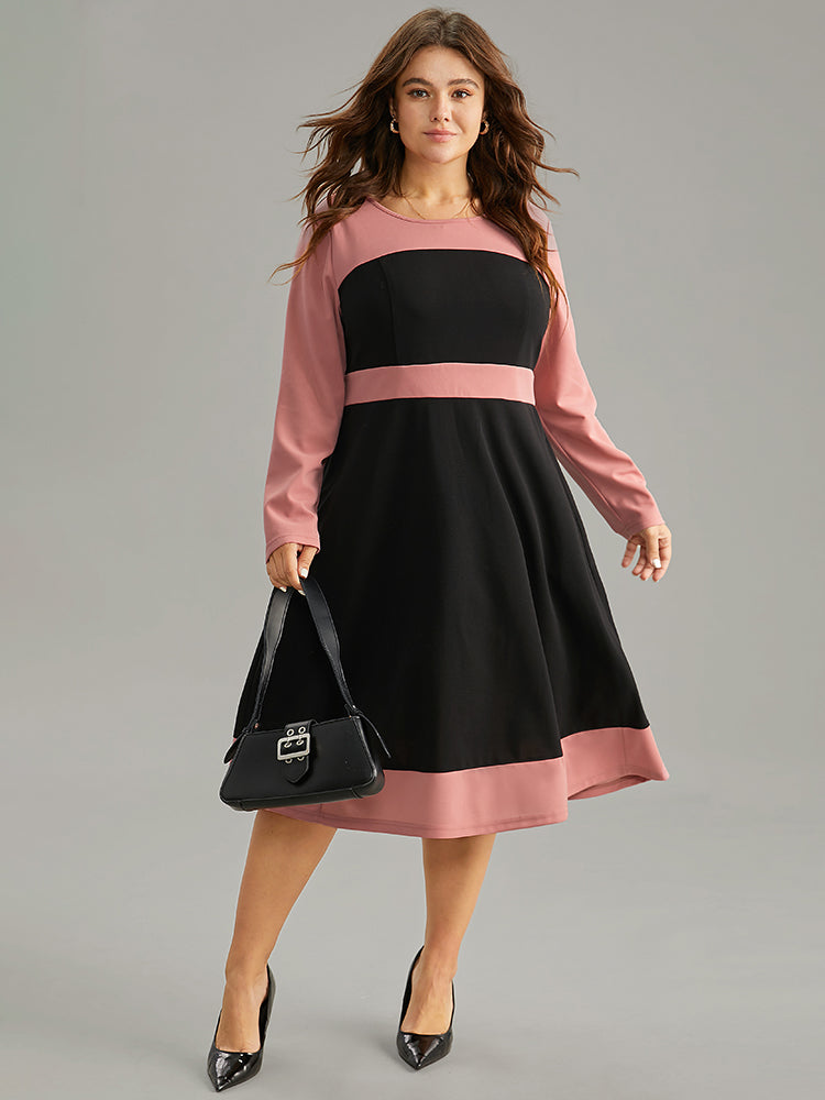 Colorblock Contrast Ruffle Hem Dress