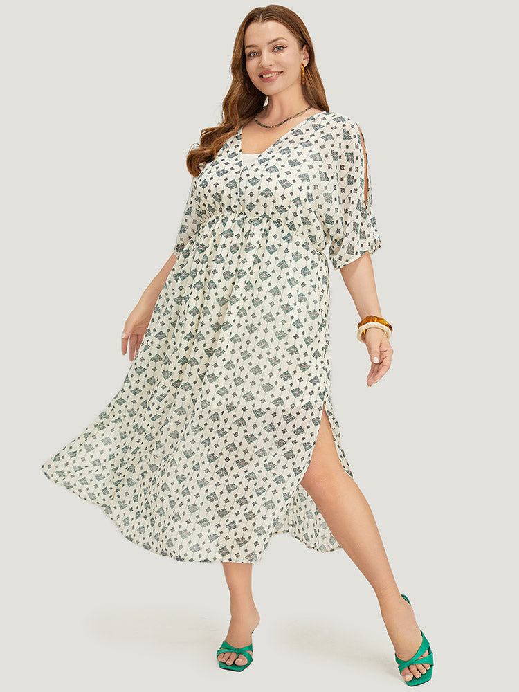 Bandana Dolman Sleeve Pocket Cold Shoulder Split Dress