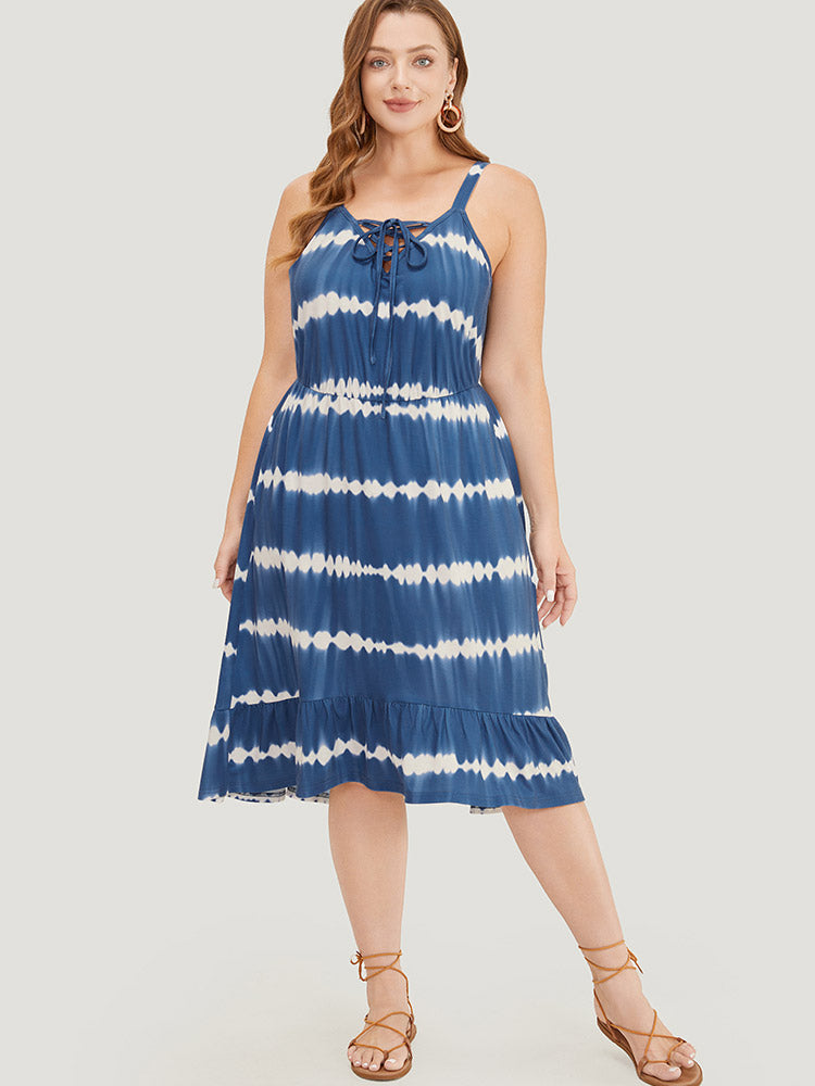 Tie Dye Lace Up Pocket Striped Cami Dress