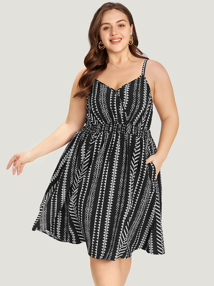 Striped Pocket Shirred Wrap Cami Dress