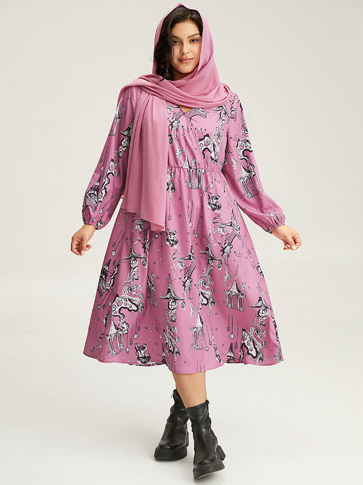 Halloween Print Chiffon Lantern Sleeve Wrap Dress