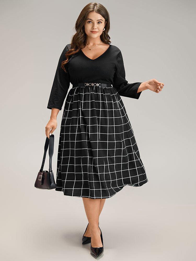 Plaid Patchwork Pocket Elastic Waist Dress