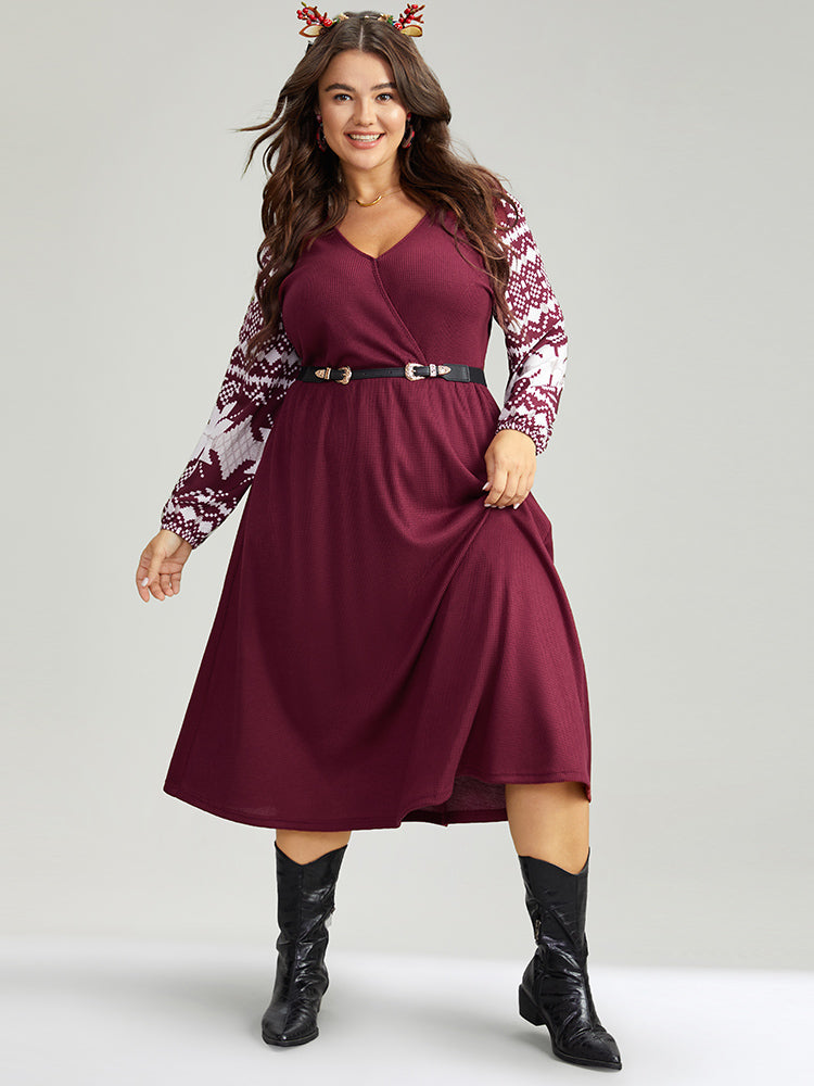 Christmas Waffle Knit Patchwork Wrap Pocket Dress