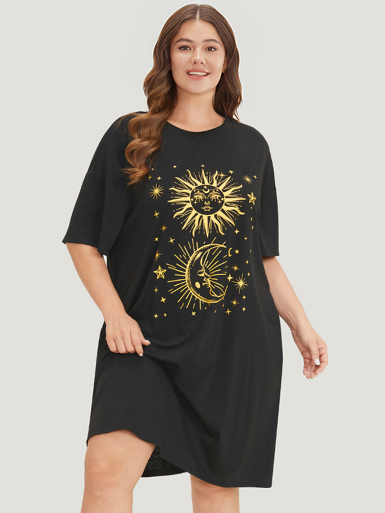 Supersoft Essentials Star & Moon Print Pocket Crew Neck Dress