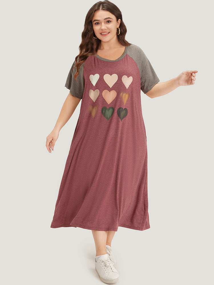 Supersoft Essentials Heart Print Round Neck Raglan Sleeve Dress