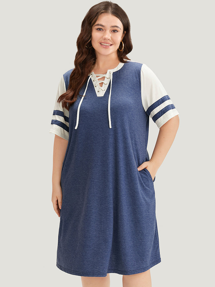 Supersoft Essentials Striped Pocket Patchwork Lace Up Dress