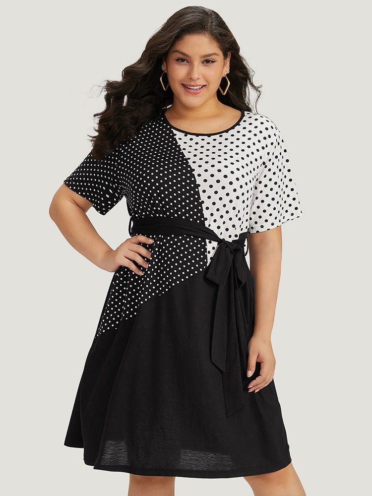 Supersoft Essentials Polka Dot Pocket Patchwork Belted Dress