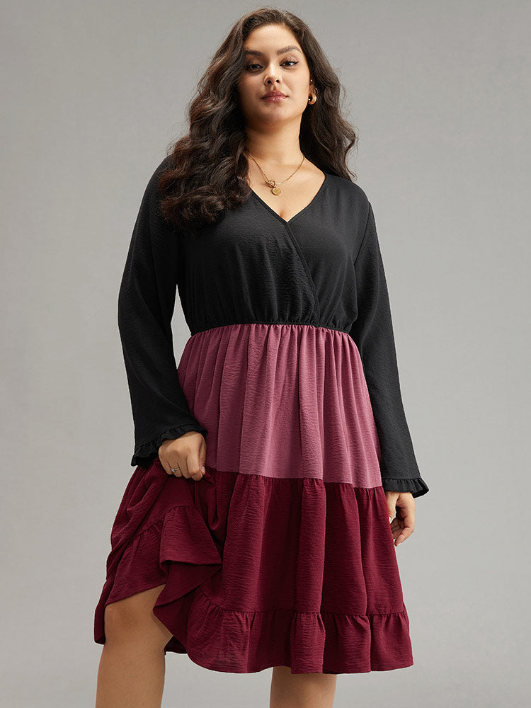 Colorblock Contrast Ruffle Layered Hem Dress