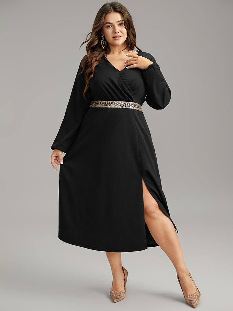 Contrast Webbing Wrap Pocket Split Hem Dress