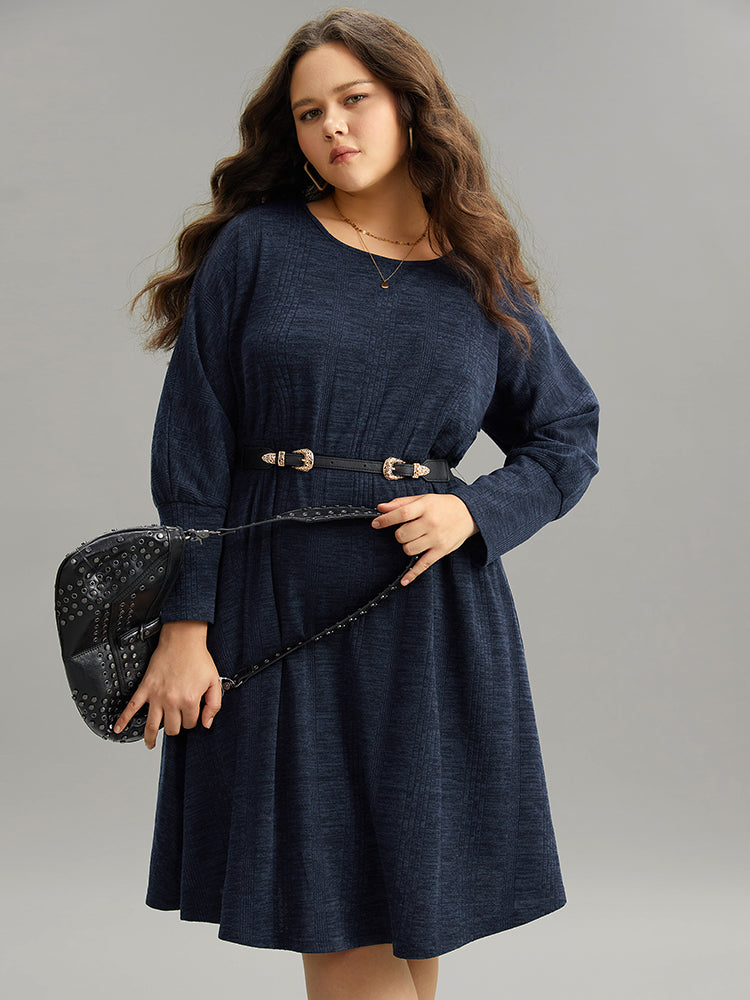 Plain Textured Pocket Elastic Waist Dress