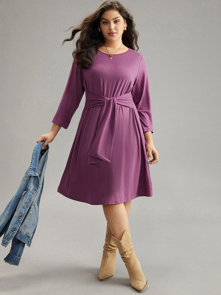 Solid Ties Knot Round Neck Dress