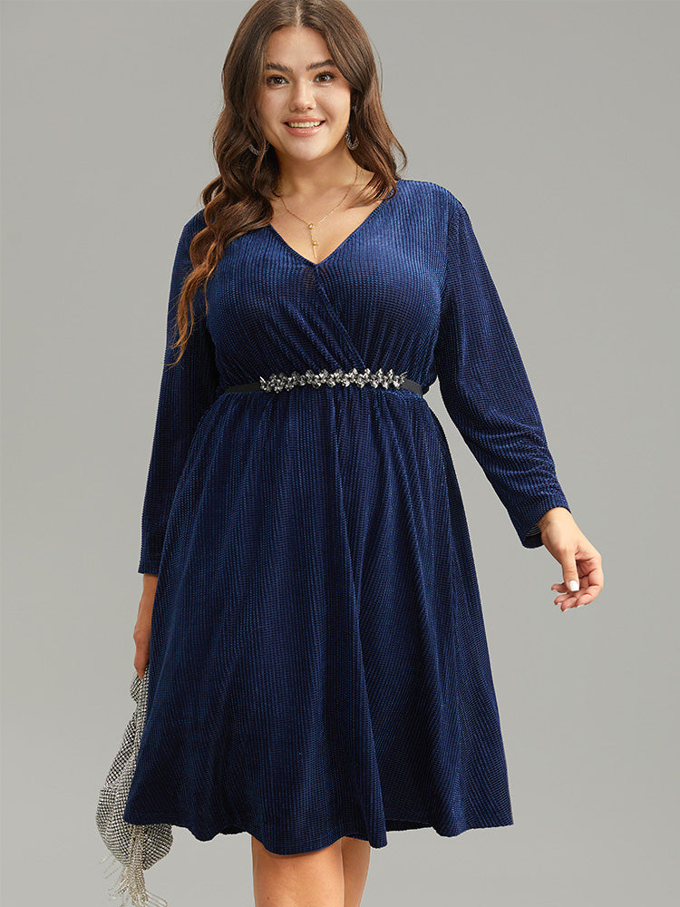 Plain Textured Velvet Ruffle Hem Dress