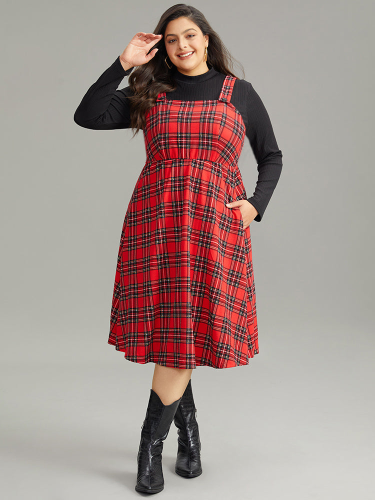 Plaid Button Up Adjustable Straps Dress