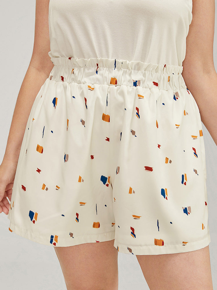 Allover Print Paperbag Waist Pocket Shorts