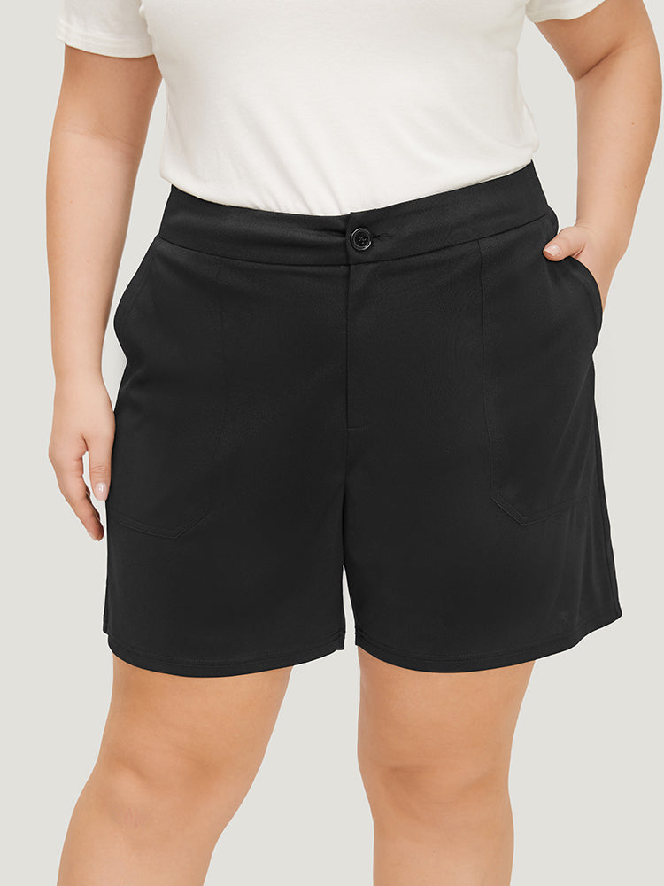 Plain High Waist Slant Pocket Shorts