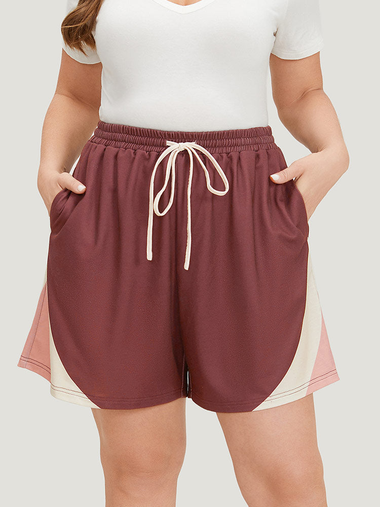 Contrast Pocket Drawstring Elastic Waist Shorts