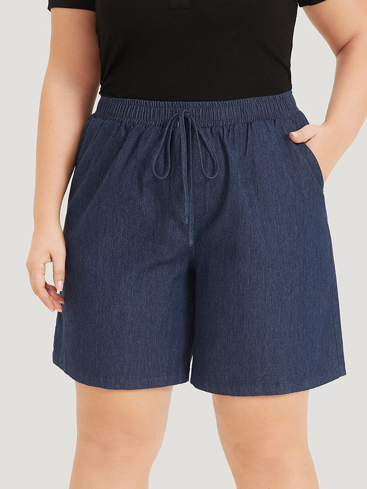 Plain Ties Elastic Waist High Rise Shorts