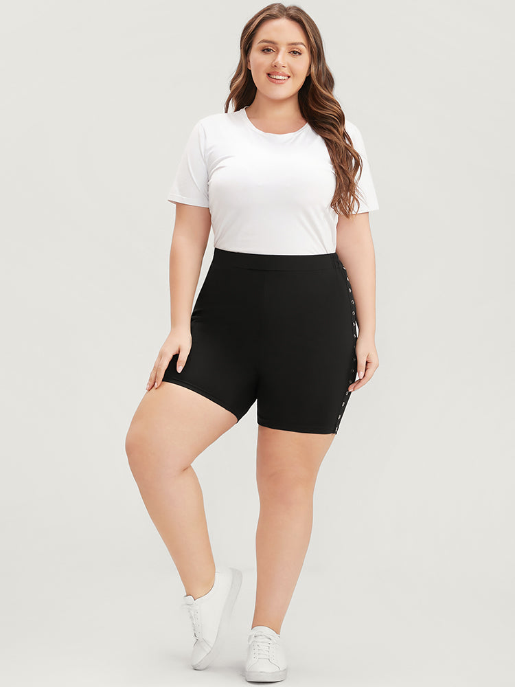 Plain Studded Detail Elastic Waist Shorts