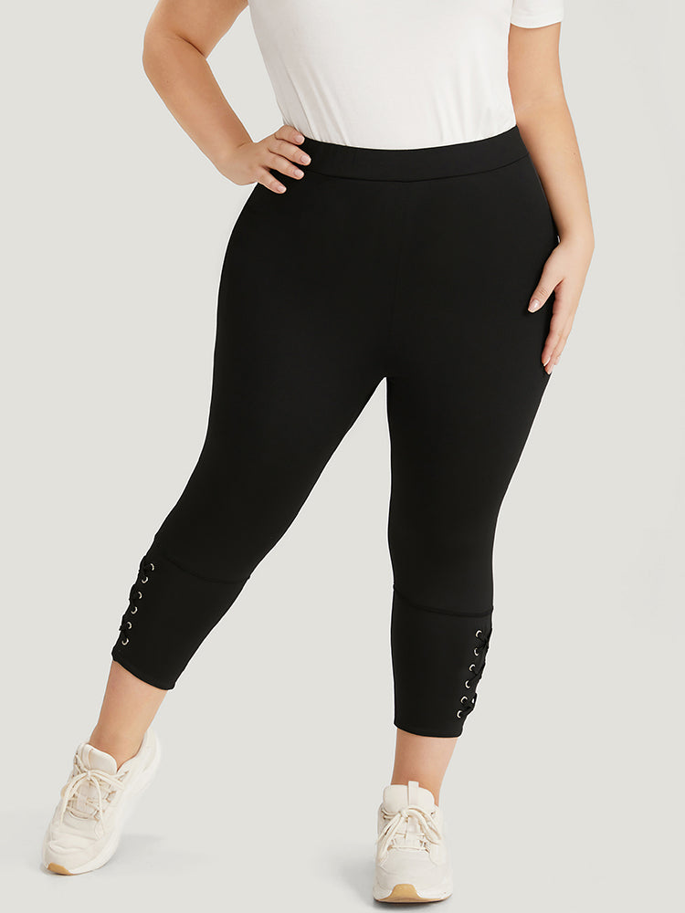 Plain Crisscross Hem Elastic Waist Skinny Leggings