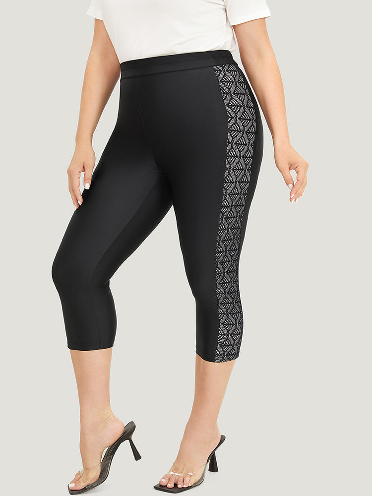 Solid Crochet Lace High Rise Cropped Leggings